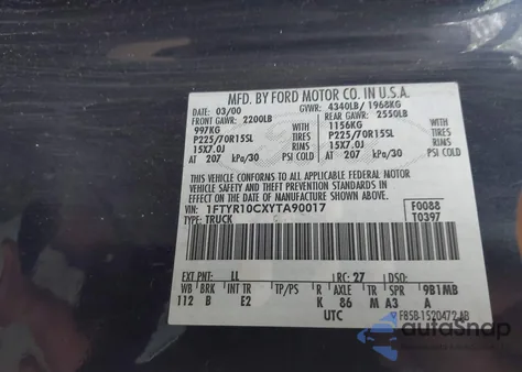 2000 Ford Ranger Xl/Xlt z USA, uszkodzony, nr VIN 1FTYR10CXYTA90017